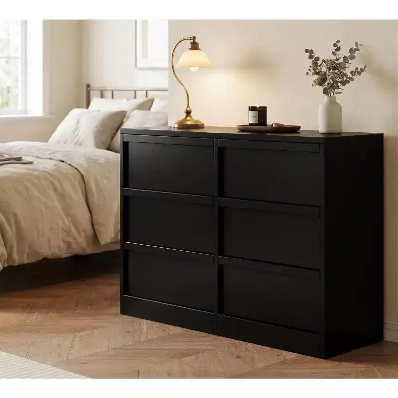Commode de rangement à 6 tiroirs avec plateau imperméable, finition chêne naturel, pour chambre ou entrée