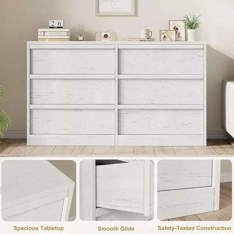 Commode de rangement à 6 tiroirs avec plateau imperméable, finition chêne naturel, pour chambre ou entrée