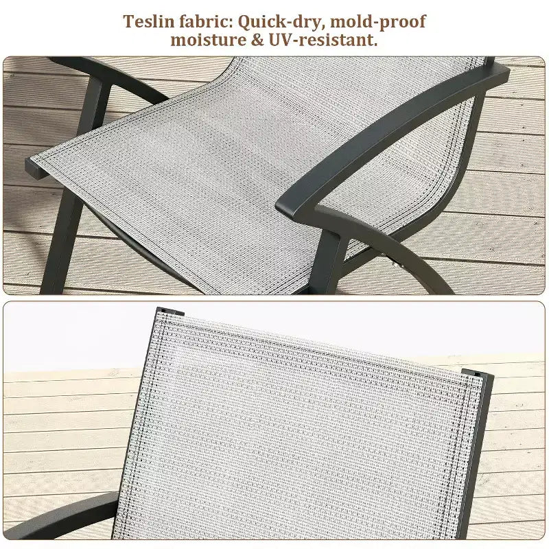 6 chaises de salle à manger modernes en aluminium pour l'extérieur, tissu textilène à séchage rapide, résistantes aux intempéries et à la rouille, sièges de patio ergonomiques de qualité commerciale