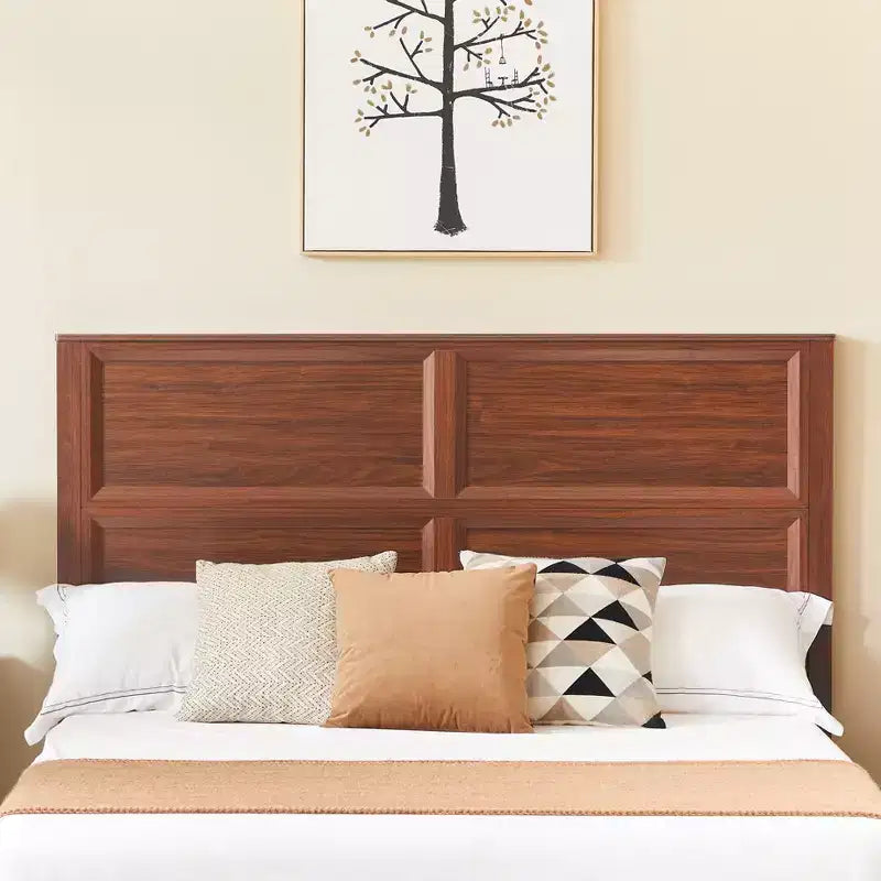 Cadre de lit moderne en bois avec tête de lit géométrique 3D et banc de rangement à 4 tiroirs