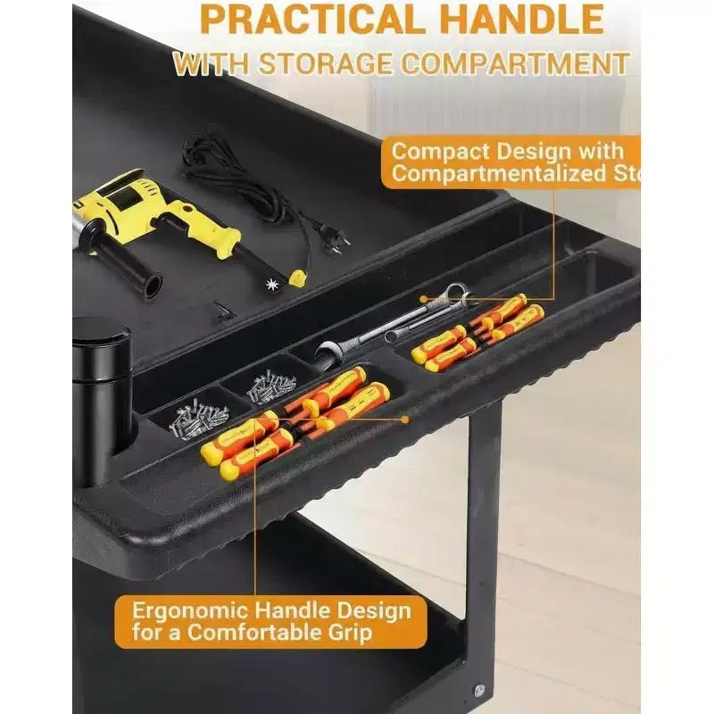 Chariot de service utilitaire roulant à 2 niveaux avec roues pivotantes à 360° et freins, 250 kg, poignée de rangement ergonomique pour entrepôt/garage/nettoyage, 101,6 x 43,2 cm