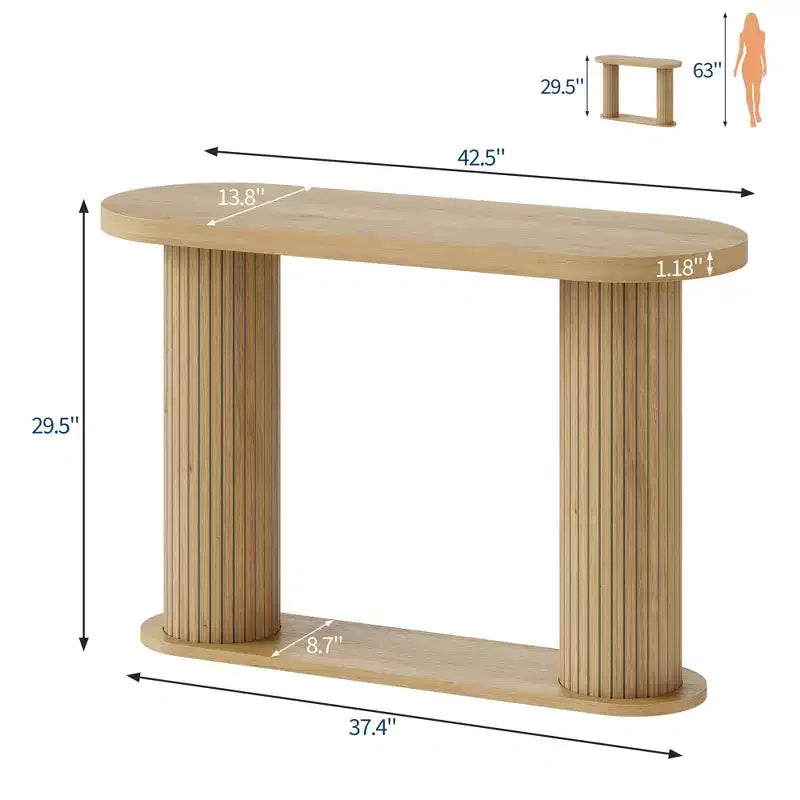 Console d'entrée ovale cannelée, Table de canapé étroite moderne derrière le canapé avec étagère de rangement, Table d'appoint en bois pour le couloir du salon