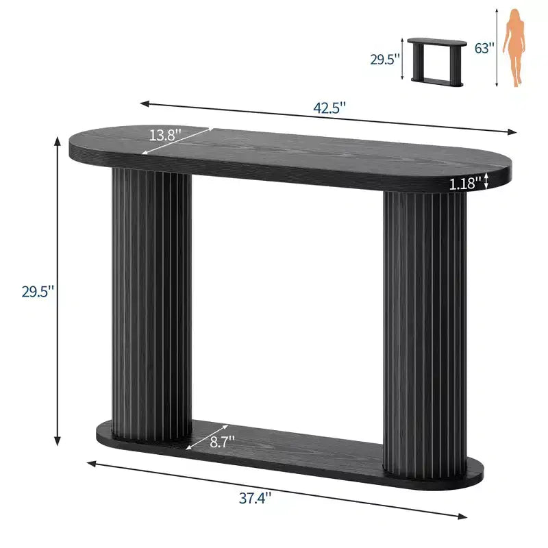 Console d'entrée ovale cannelée, Table de canapé étroite moderne derrière le canapé avec étagère de rangement, Table d'appoint en bois pour le couloir du salon