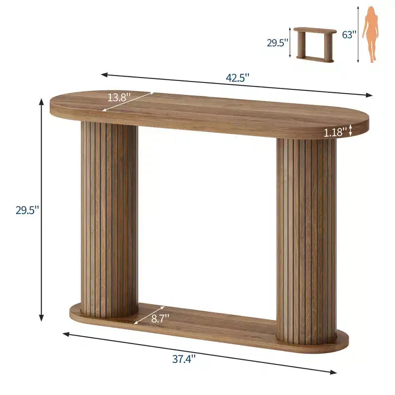 Console d'entrée ovale cannelée, Table de canapé étroite moderne derrière le canapé avec étagère de rangement, Table d'appoint en bois pour le couloir du salon