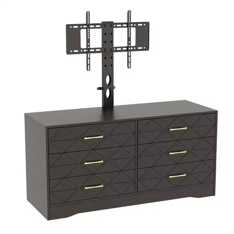 Meuble TV blanc avec support pour téléviseurs de 32 à 80 pouces, console multimédia en bois à 6 tiroirs et centre de divertissement avec support réglable en hauteur, commode TV de rangement