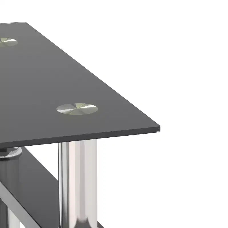 Table basse carrée en verre trempé noir de 17,72 po, table d'appoint à 2 niveaux avec pieds en métal pour salon et chambre