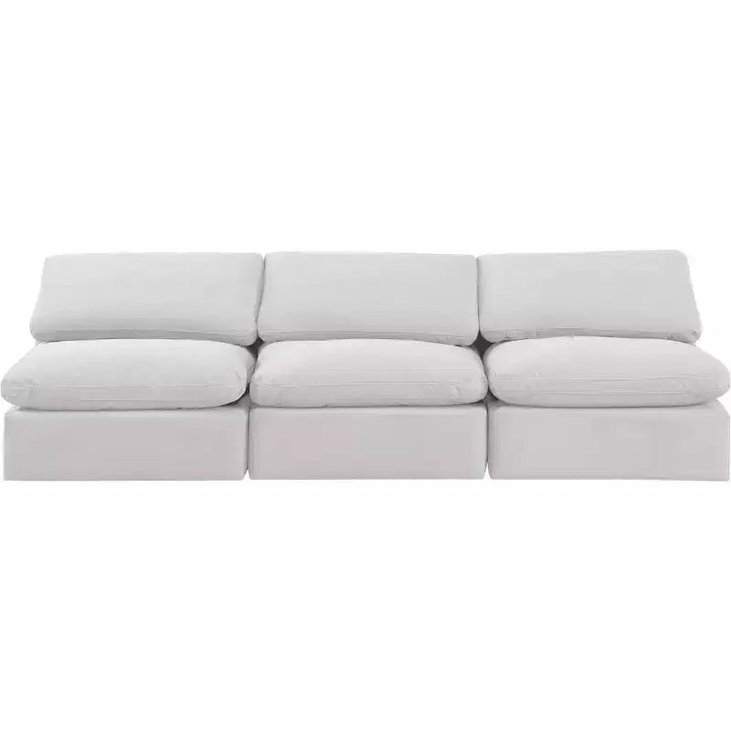 Canapé modulable 3 places en velours crème, design contemporain