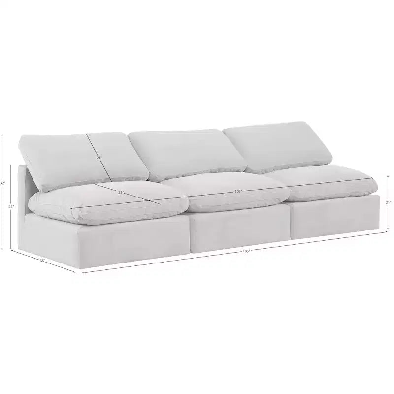 Canapé modulable 3 places en velours crème, design contemporain