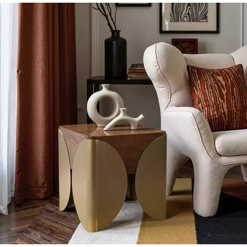 Table d'appoint en chêne brun et fer, design carré Art Déco