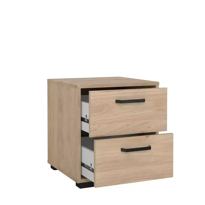 Table de chevet à 2 tiroirs, fini grain de bois de hickory Jackson