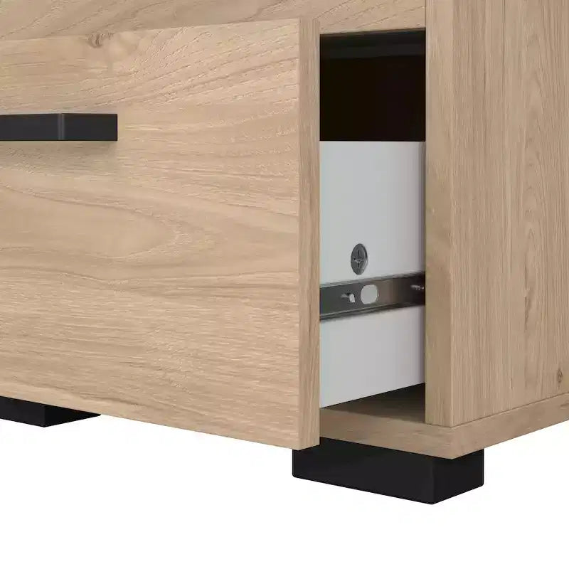 Table de chevet à 2 tiroirs, fini grain de bois de hickory Jackson