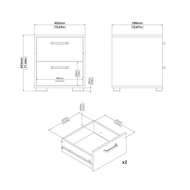 Table de chevet à 2 tiroirs, fini grain de bois de hickory Jackson
