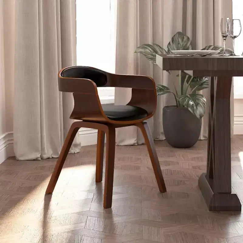 Chaise de salle à manger, similicuir noir et bois courbé, lot de 2
