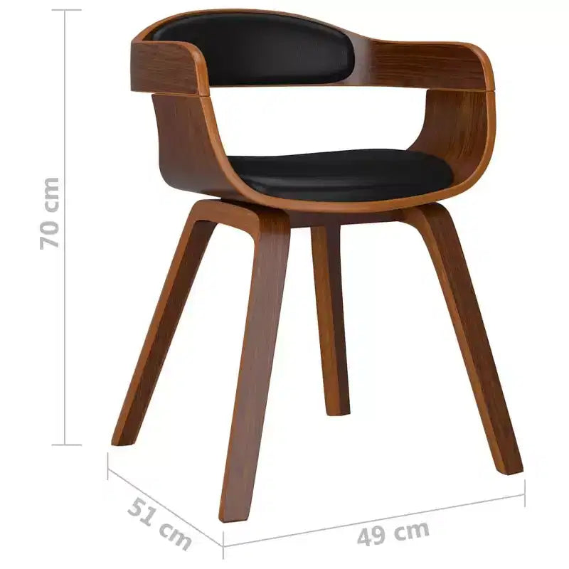 Chaise de salle à manger, similicuir noir et bois courbé, lot de 2