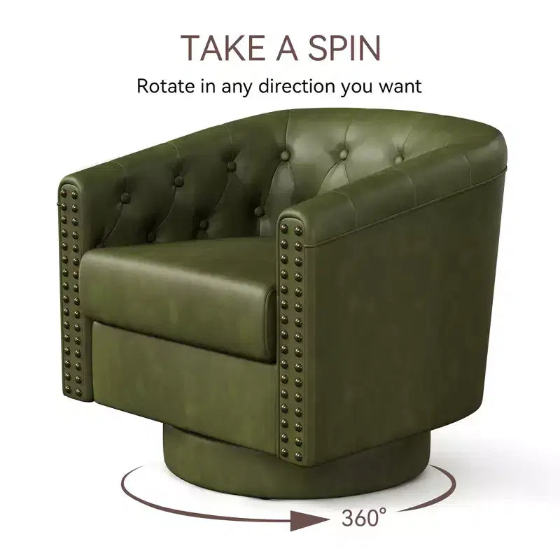 Fauteuil d'appoint pivotant, Fauteuil moderne clouté, Siège de lecture confortable à 360° pour Salon et Chambre à coucher