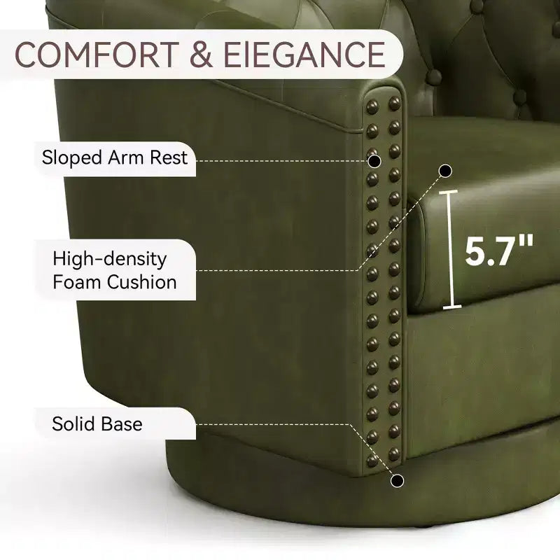 Fauteuil d'appoint pivotant, Fauteuil moderne clouté, Siège de lecture confortable à 360° pour Salon et Chambre à coucher