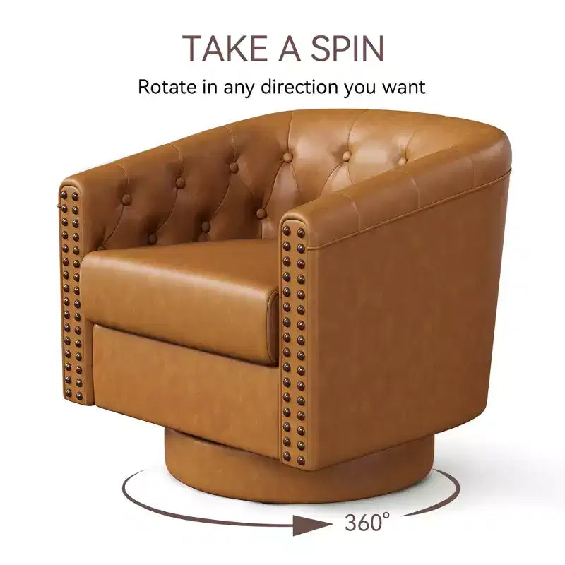 Fauteuil d'appoint pivotant, Fauteuil moderne clouté, Siège de lecture confortable à 360° pour Salon et Chambre à coucher