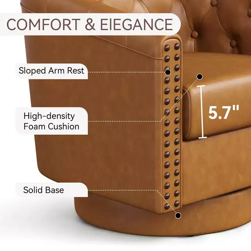 Fauteuil d'appoint pivotant, Fauteuil moderne clouté, Siège de lecture confortable à 360° pour Salon et Chambre à coucher