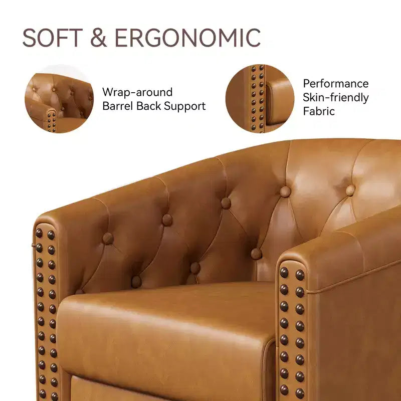 Fauteuil d'appoint pivotant, Fauteuil moderne clouté, Siège de lecture confortable à 360° pour Salon et Chambre à coucher