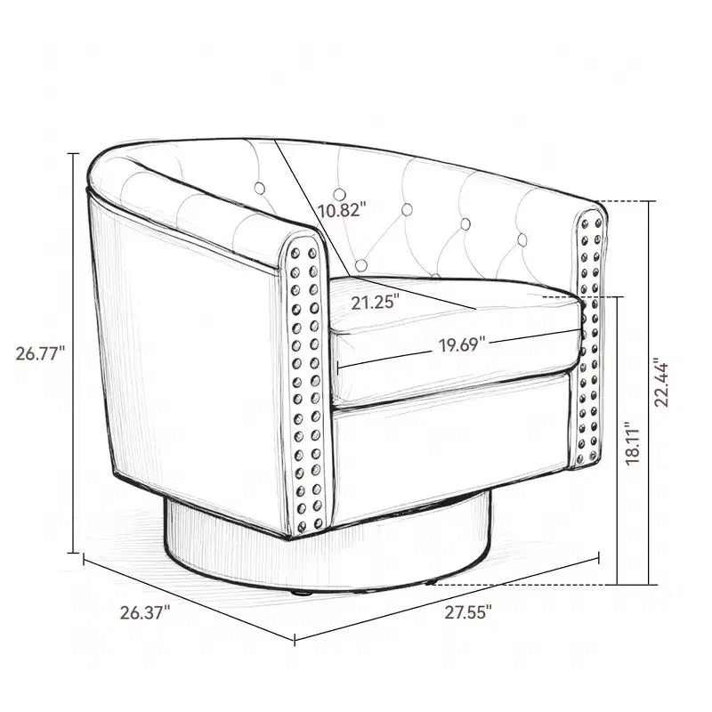 Fauteuil d'appoint pivotant, Fauteuil moderne clouté, Siège de lecture confortable à 360° pour Salon et Chambre à coucher