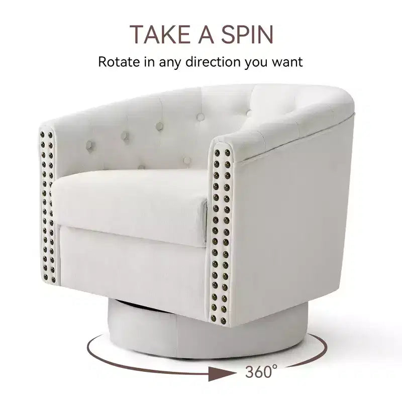 Fauteuil d'appoint pivotant, Fauteuil moderne clouté, Siège de lecture confortable à 360° pour Salon et Chambre à coucher