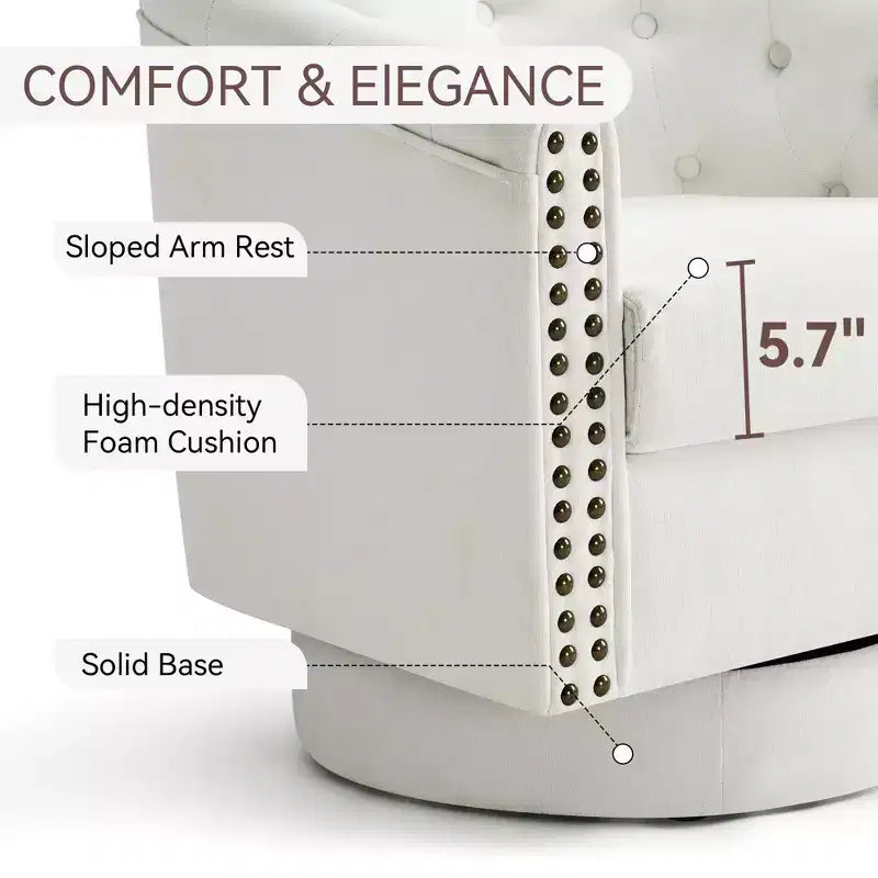 Fauteuil d'appoint pivotant, Fauteuil moderne clouté, Siège de lecture confortable à 360° pour Salon et Chambre à coucher