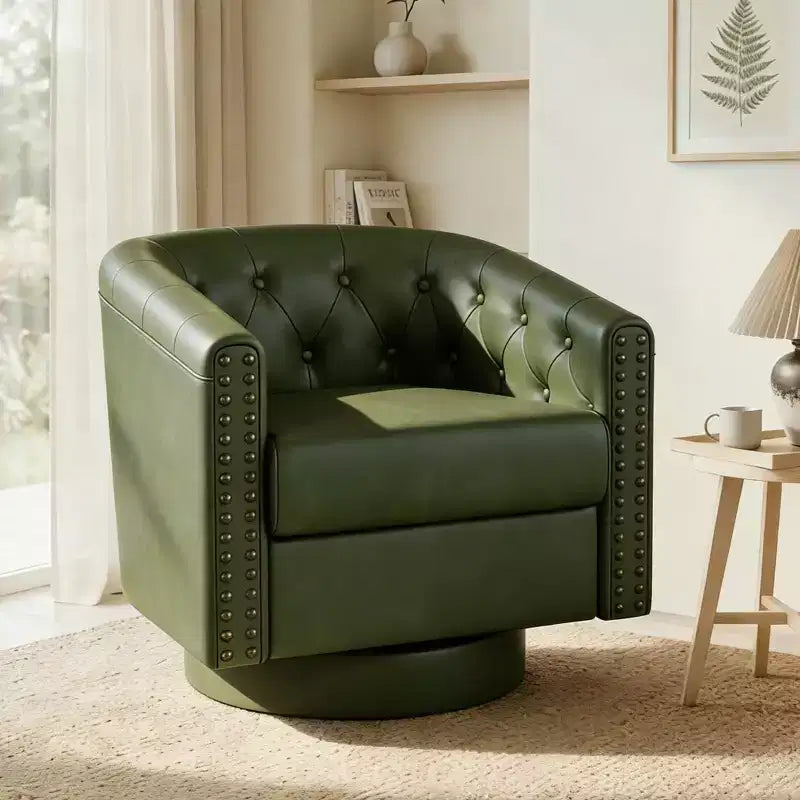 Fauteuil d'appoint pivotant, Fauteuil moderne clouté, Siège de lecture confortable à 360° pour Salon et Chambre à coucher