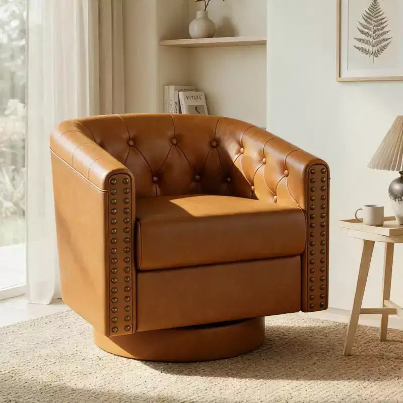 Fauteuil d'appoint pivotant, Fauteuil moderne clouté, Siège de lecture confortable à 360° pour Salon et Chambre à coucher