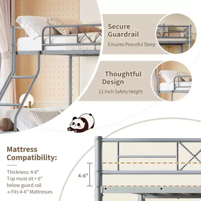 Lit superposé en métal une place et demie pour adultes et adolescents, lit superposé bas avec garde-corps de sécurité et échelle, aucun sommier tapissier requis, gain de place