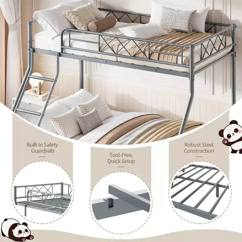 Lit superposé en métal une place et demie pour adultes et adolescents, lit superposé bas avec garde-corps de sécurité et échelle, aucun sommier tapissier requis, gain de place