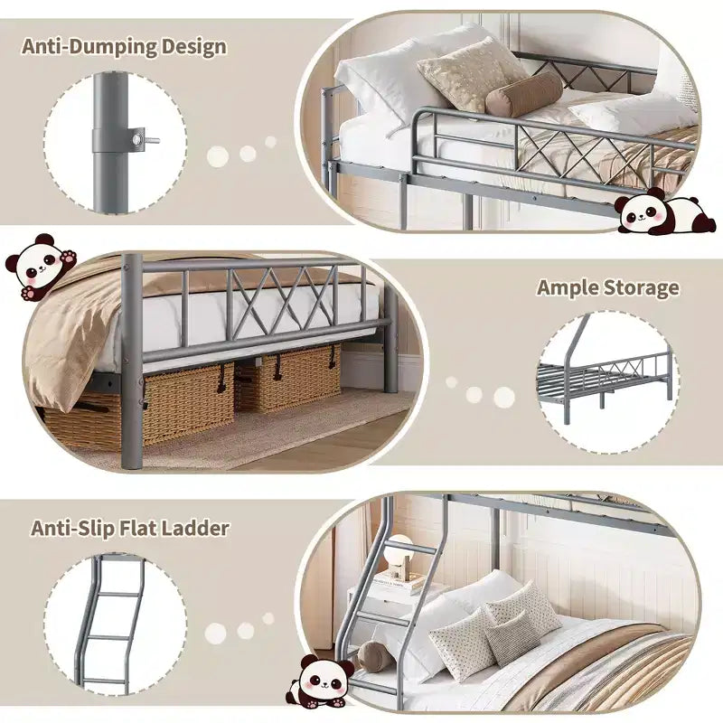 Lit superposé en métal une place et demie pour adultes et adolescents, lit superposé bas avec garde-corps de sécurité et échelle, aucun sommier tapissier requis, gain de place