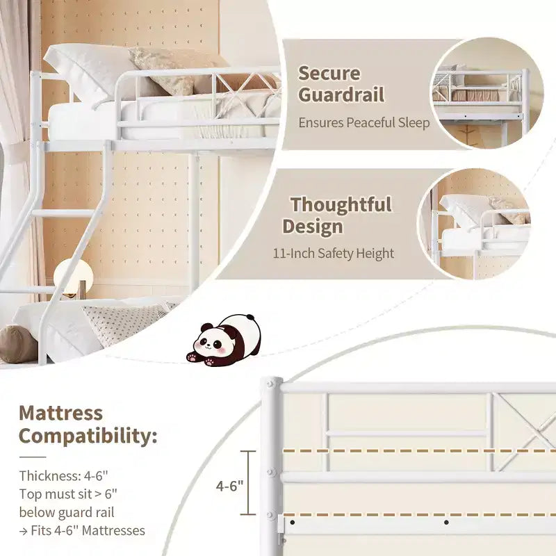 Lit superposé en métal une place et demie pour adultes et adolescents, lit superposé bas avec garde-corps de sécurité et échelle, aucun sommier tapissier requis, gain de place