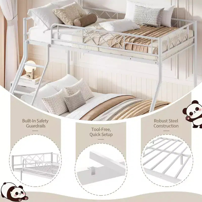 Lit superposé en métal une place et demie pour adultes et adolescents, lit superposé bas avec garde-corps de sécurité et échelle, aucun sommier tapissier requis, gain de place