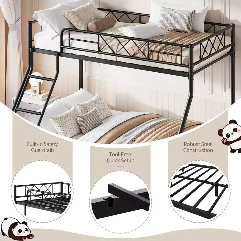 Lit superposé en métal une place et demie pour adultes et adolescents, lit superposé bas avec garde-corps de sécurité et échelle, aucun sommier tapissier requis, gain de place
