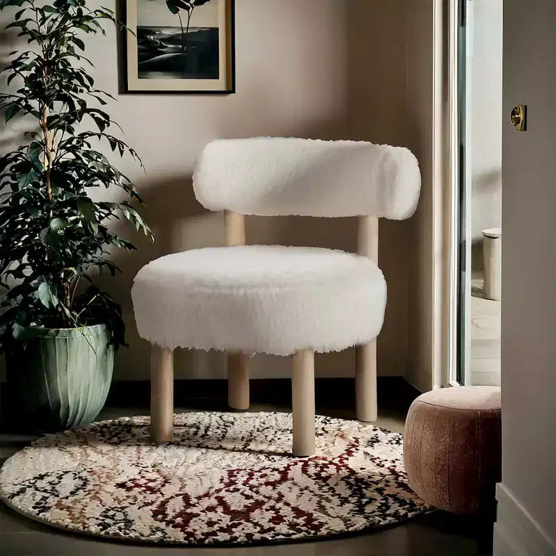 Fauteuil d'appoint en tissu façon shearling végétalien, beige