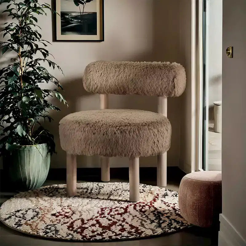 Fauteuil d'appoint en tissu façon shearling végétalien, beige
