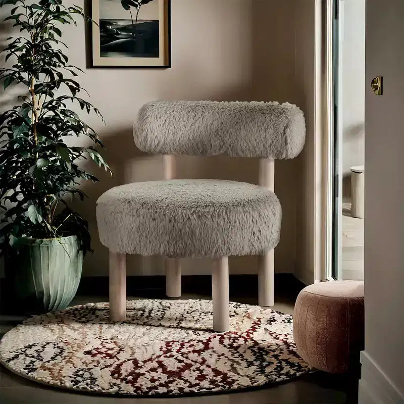 Fauteuil d'appoint en tissu façon shearling végétalien, beige
