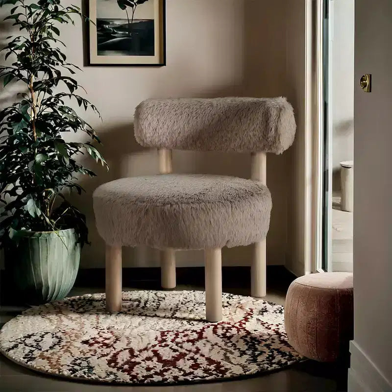 Fauteuil d'appoint en tissu façon shearling végétalien, beige