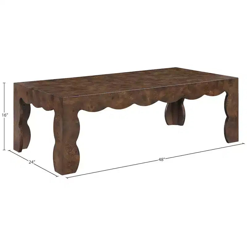 Table basse en placage de loupe de noyer