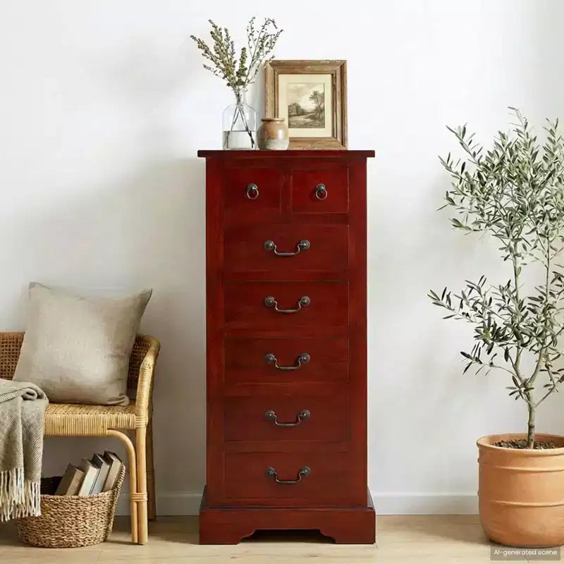 Commode, bois d'acajou massif marron, 45 x 35 x 100,5 cm