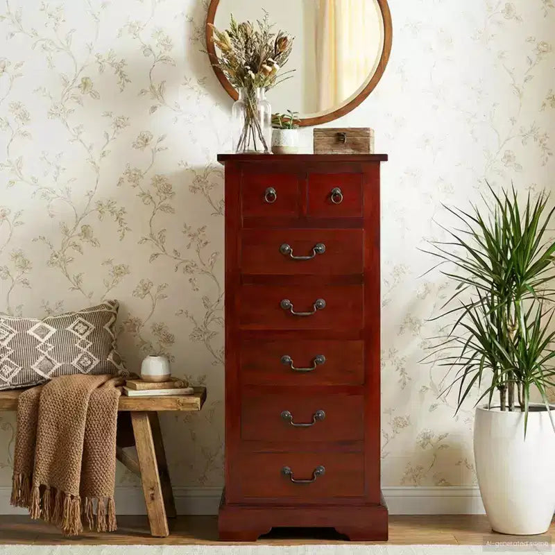 Commode, bois d'acajou massif marron, 45 x 35 x 100,5 cm