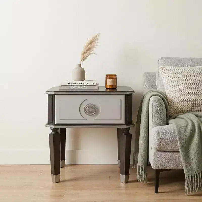 Table d'appoint carrée de 24 po en bois manufacturé gris clair et anthracite