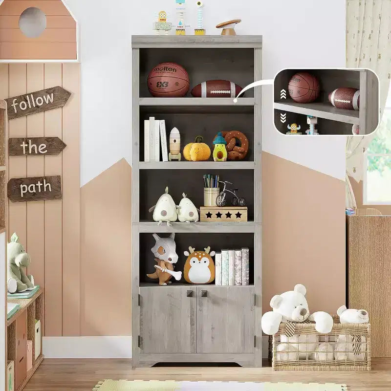 Étagère 5 Niveaux, Bibliothèque de Ferme de 175 cm avec 2 Portes et Étagères Réglables - Meuble de Rangement Ouvert de 80 cm pour Bureau, Salon, Noir