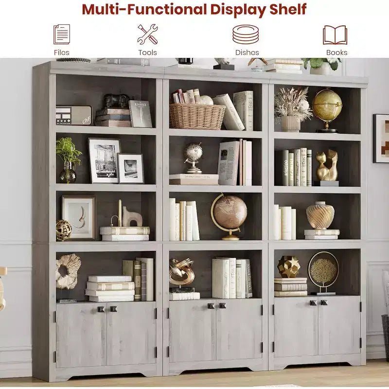 Étagère 5 Niveaux, Bibliothèque de Ferme de 175 cm avec 2 Portes et Étagères Réglables - Meuble de Rangement Ouvert de 80 cm pour Bureau, Salon, Noir