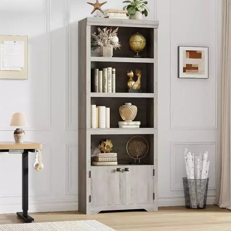 Étagère 5 Niveaux, Bibliothèque de Ferme de 175 cm avec 2 Portes et Étagères Réglables - Meuble de Rangement Ouvert de 80 cm pour Bureau, Salon, Noir