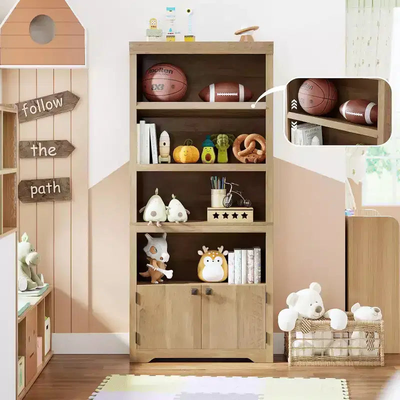 Étagère 5 Niveaux, Bibliothèque de Ferme de 175 cm avec 2 Portes et Étagères Réglables - Meuble de Rangement Ouvert de 80 cm pour Bureau, Salon, Noir
