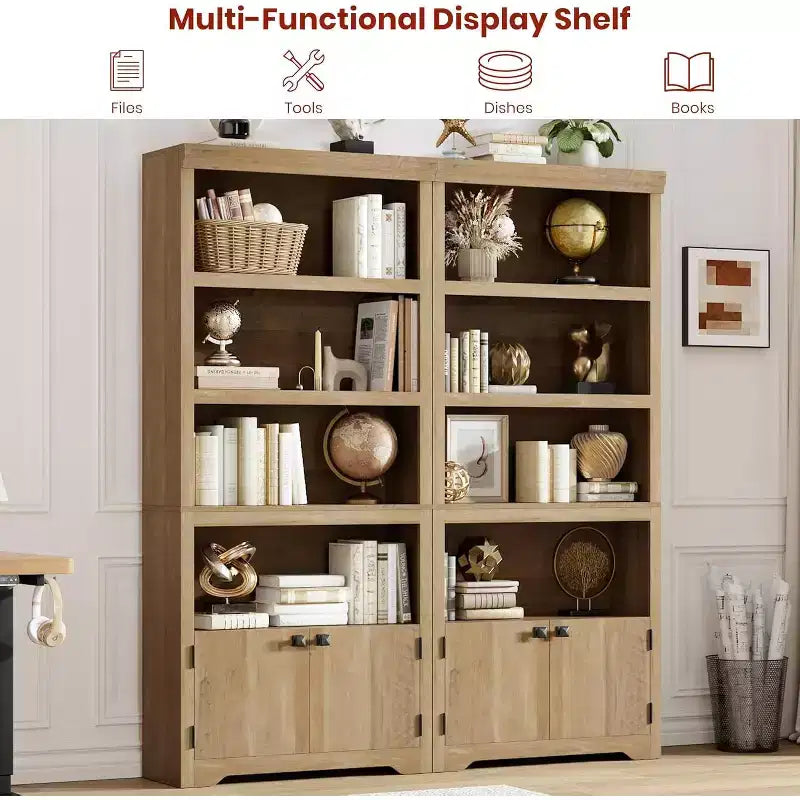 Étagère 5 Niveaux, Bibliothèque de Ferme de 175 cm avec 2 Portes et Étagères Réglables - Meuble de Rangement Ouvert de 80 cm pour Bureau, Salon, Noir