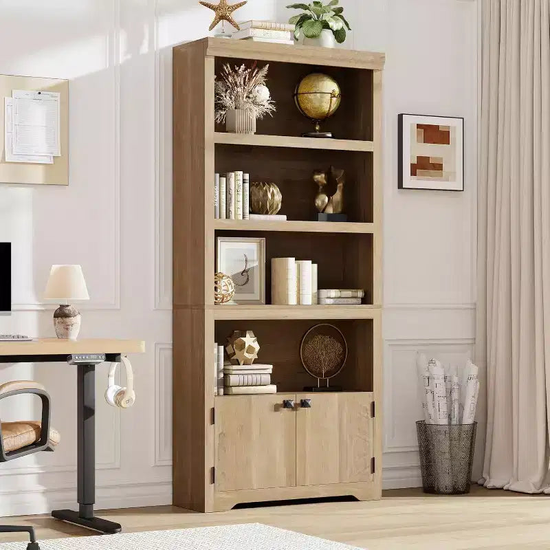 Étagère 5 Niveaux, Bibliothèque de Ferme de 175 cm avec 2 Portes et Étagères Réglables - Meuble de Rangement Ouvert de 80 cm pour Bureau, Salon, Noir