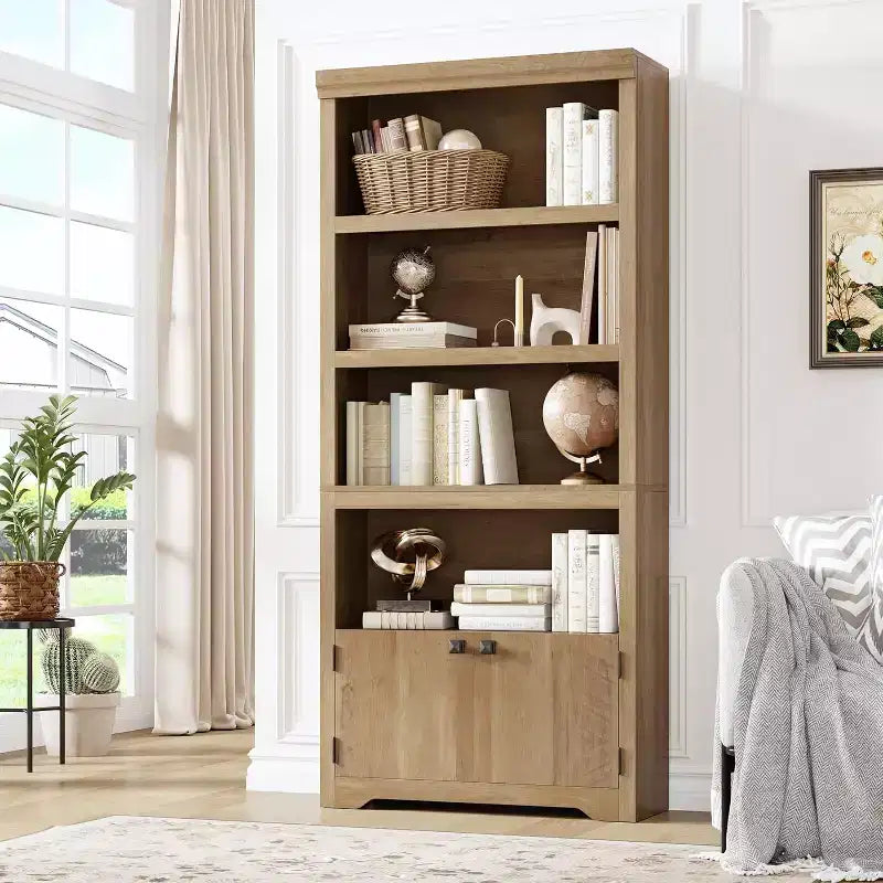 Étagère 5 Niveaux, Bibliothèque de Ferme de 175 cm avec 2 Portes et Étagères Réglables - Meuble de Rangement Ouvert de 80 cm pour Bureau, Salon, Noir