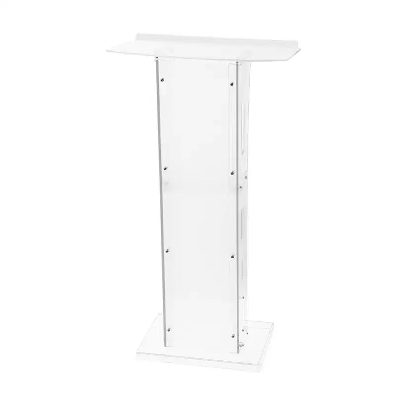 Pupitre de conférence moderne en acrylique avec large surface de lecture et étagère de rangement, portable pour église, école, conférence – Blanc